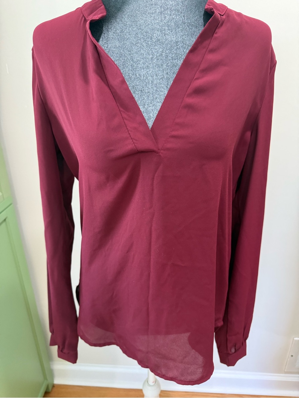 Charlotte Russe Burgundy V-Neck Long Sleeve Blouse